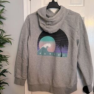 Hurley Gray Hoodie with Wave and Palm Design